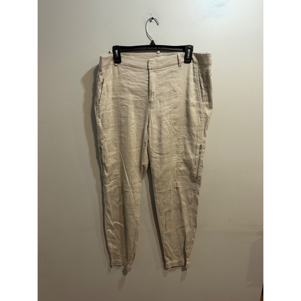 Vince Tan Linen Blend Cargo Pants Women Size 10 Tapered Utility Khaki Beige